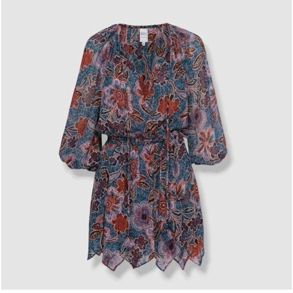Misa Los Angeles Dress Size Small Blue Floral Tara Blouson Mini Dress Boho